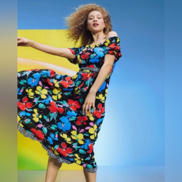 Rixo X Target Floral Maxi Dress Women 2 Puff Sleeve Boho Bright Fiesta Colorful - Picture 2 of 13